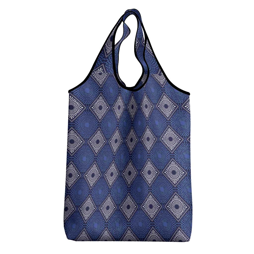 Indigo Diamond African Ankara Pattern Grocery Bag