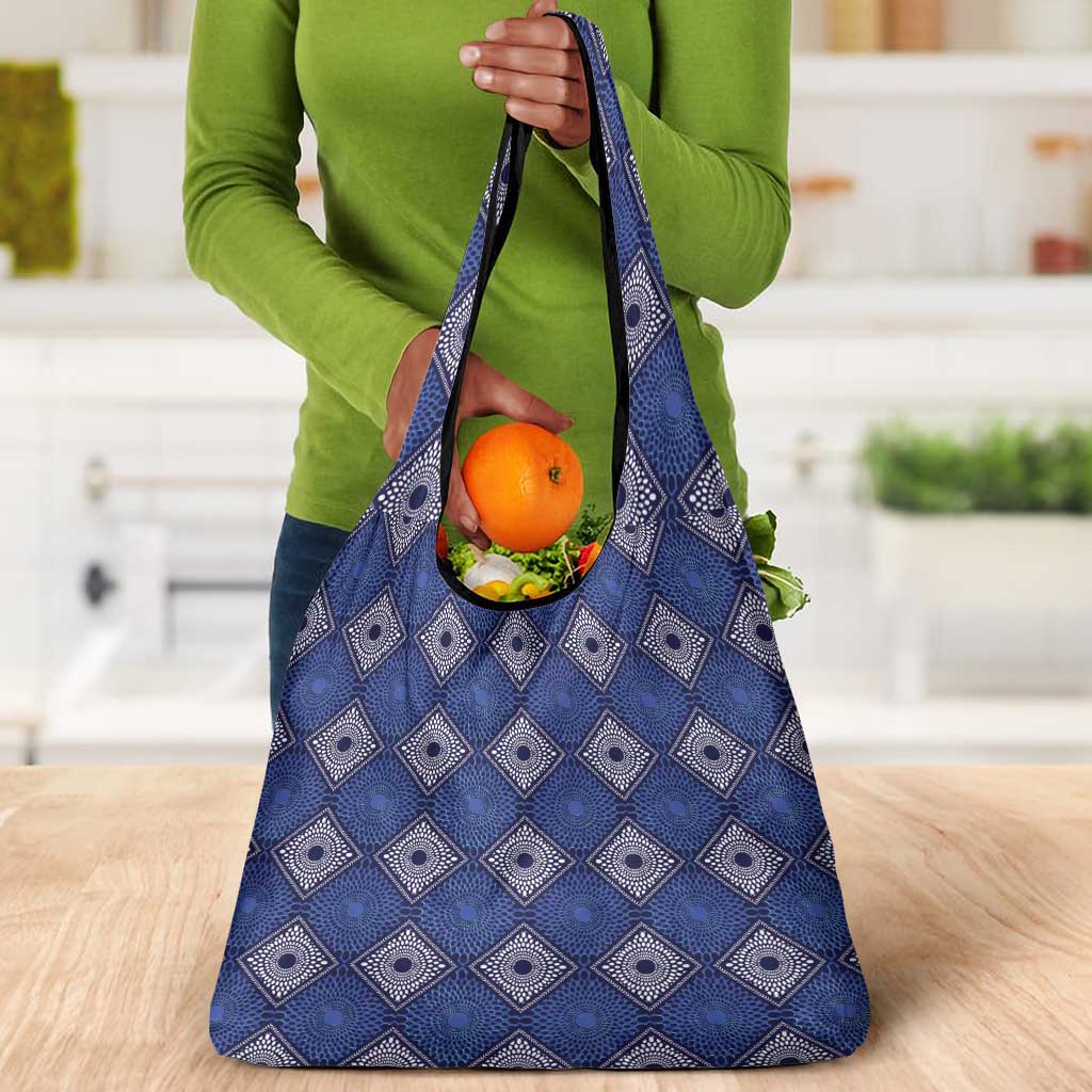 Indigo Diamond African Ankara Pattern Grocery Bag