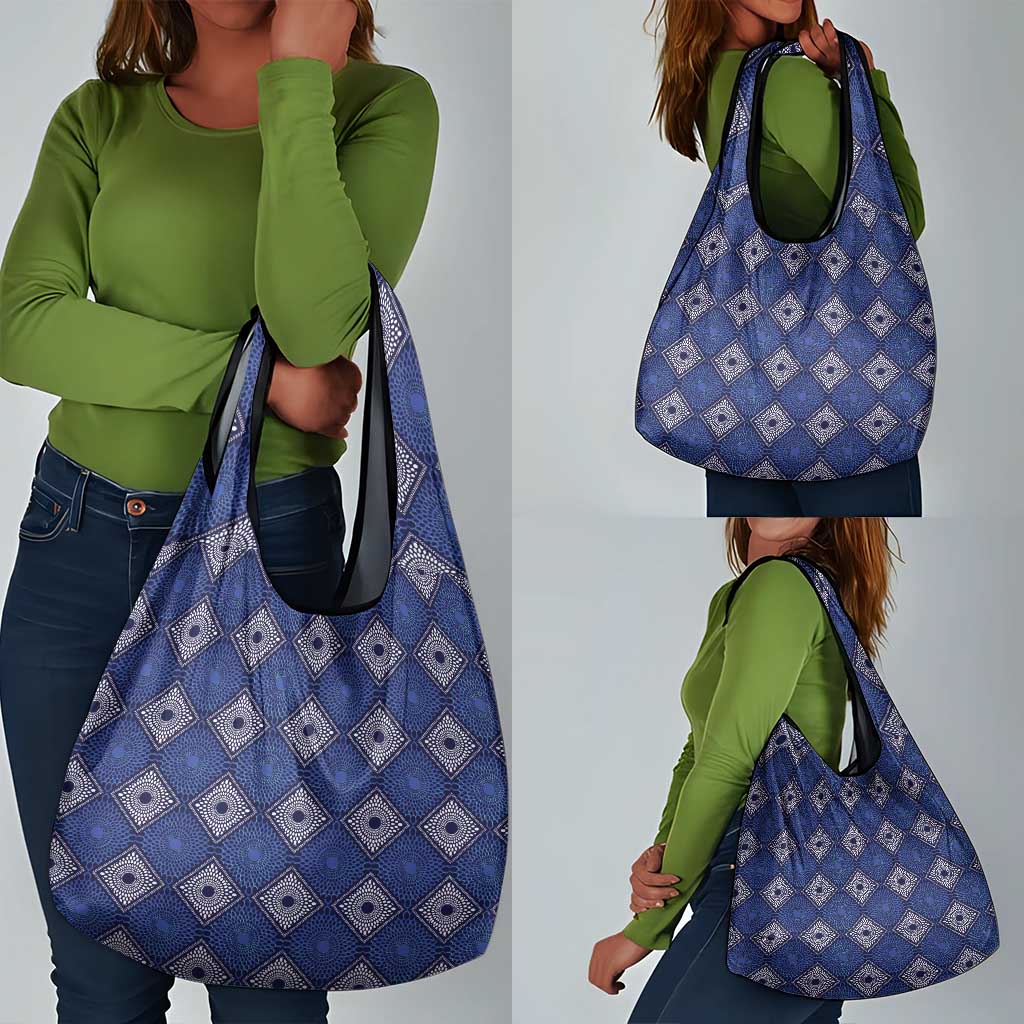 Indigo Diamond African Ankara Pattern Grocery Bag