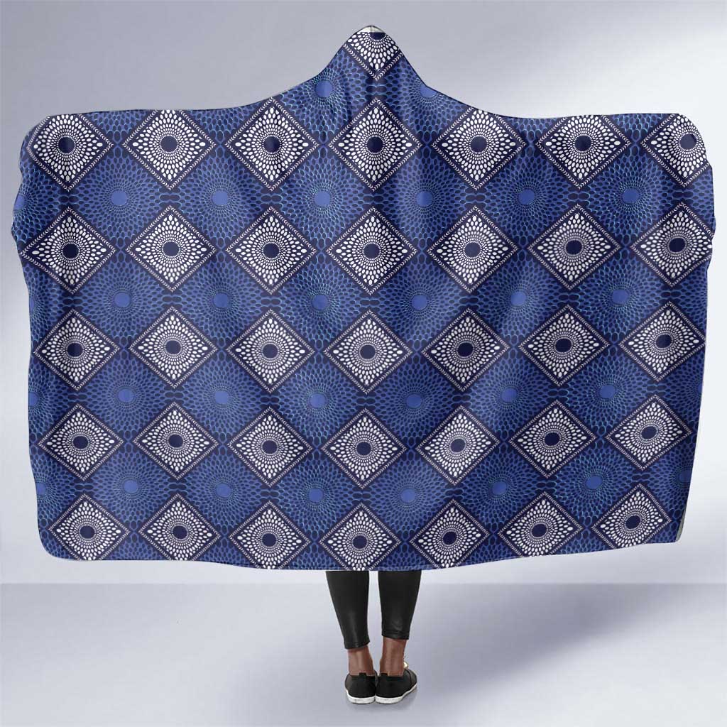 Indigo Diamond African Ankara Pattern Hooded Blanket