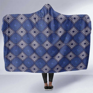 Indigo Diamond African Ankara Pattern Hooded Blanket