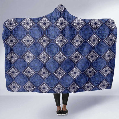 Indigo Diamond African Ankara Pattern Hooded Blanket