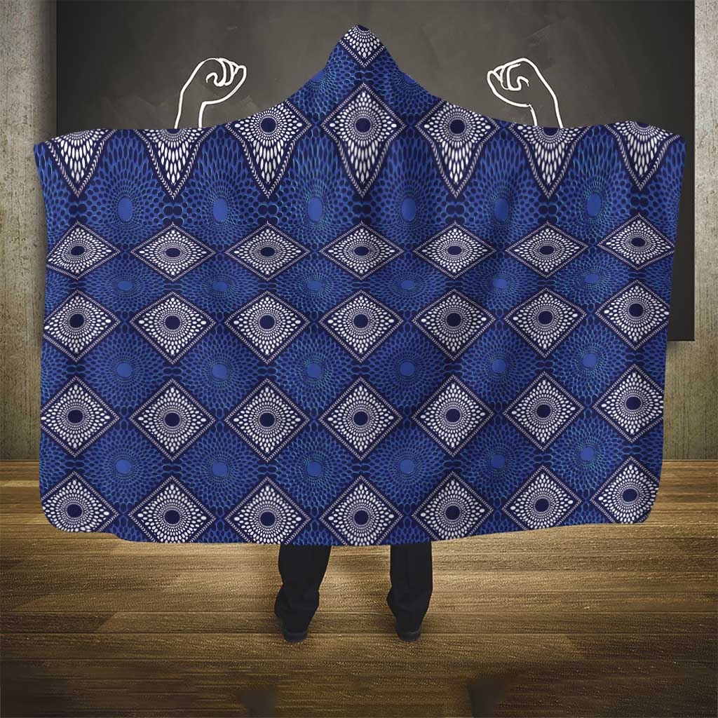 Indigo Diamond African Ankara Pattern Hooded Blanket