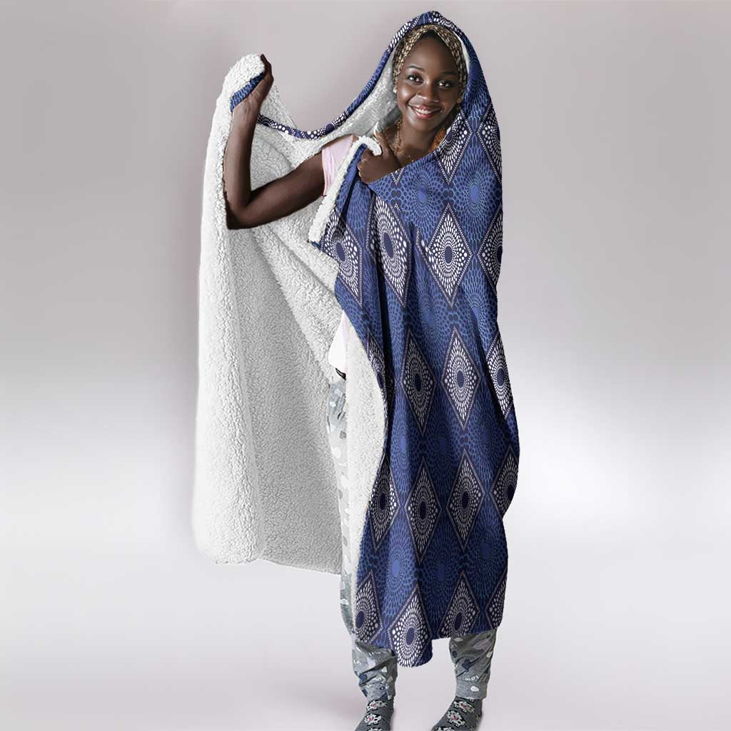 Indigo Diamond African Ankara Pattern Hooded Blanket