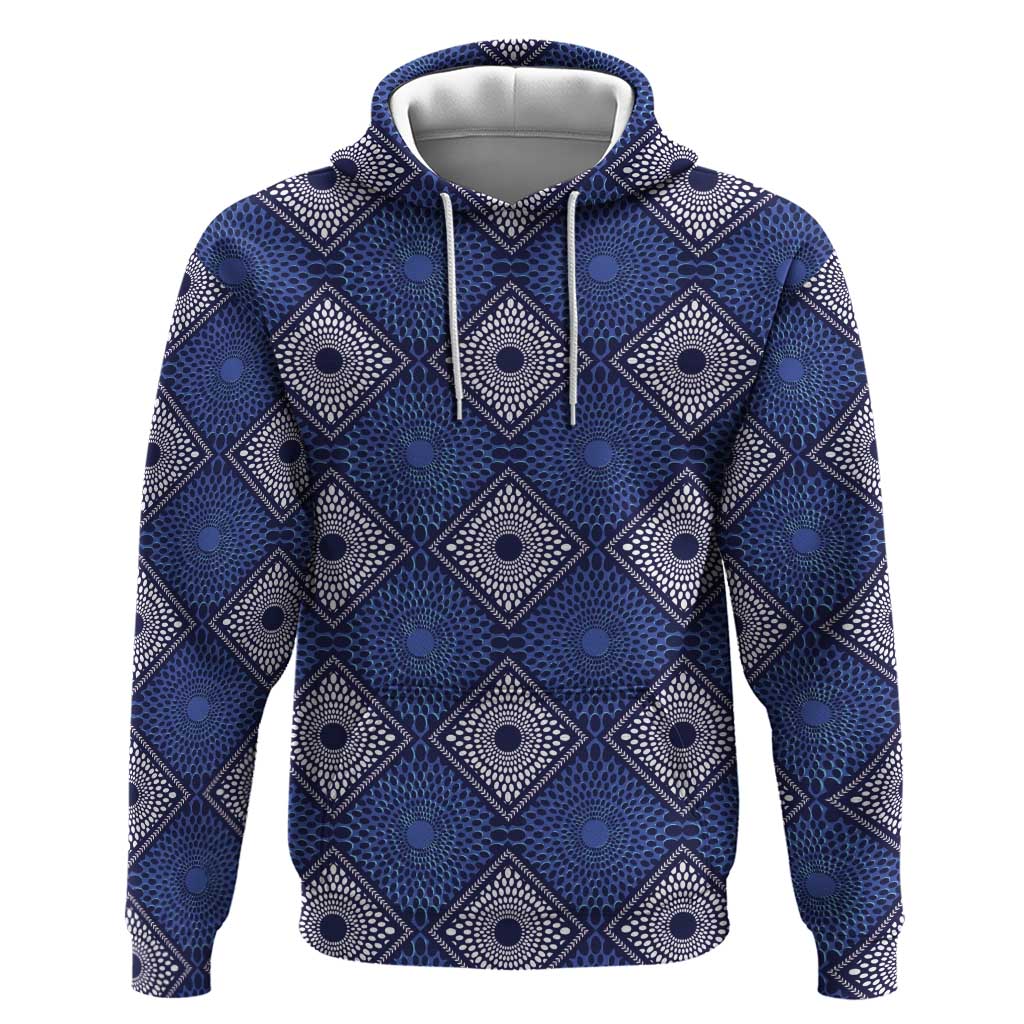 Indigo Diamond African Ankara Pattern Hoodie
