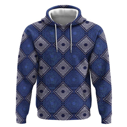 Indigo Diamond African Ankara Pattern Hoodie