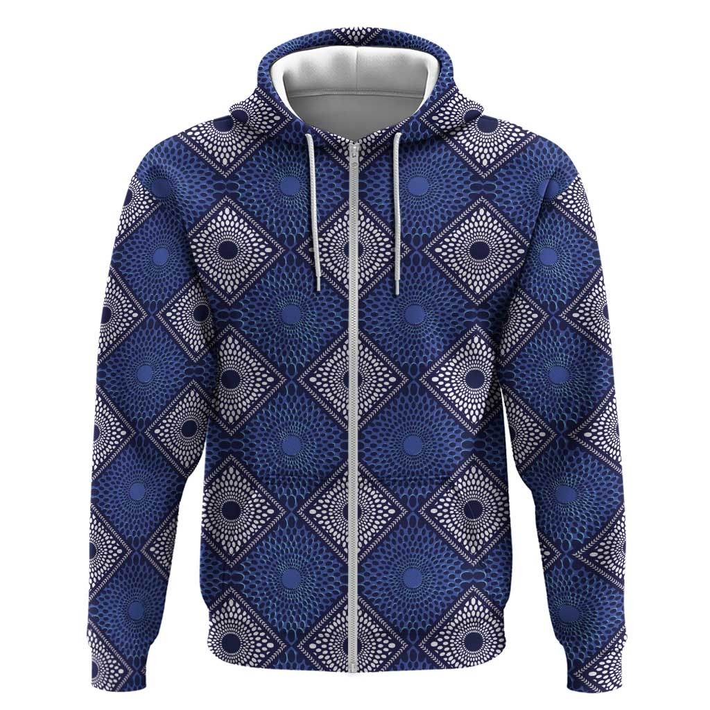 Indigo Diamond African Ankara Pattern Hoodie