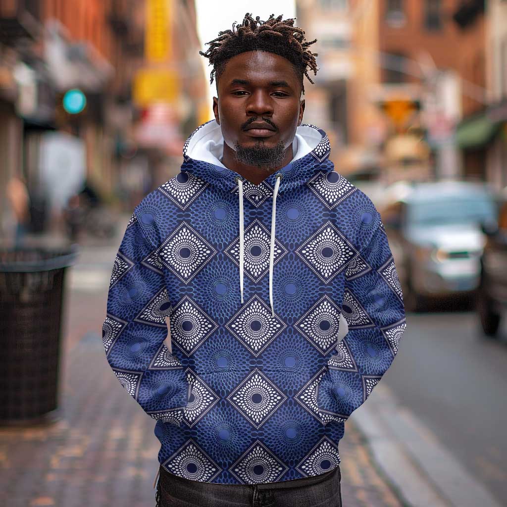 Indigo Diamond African Ankara Pattern Hoodie