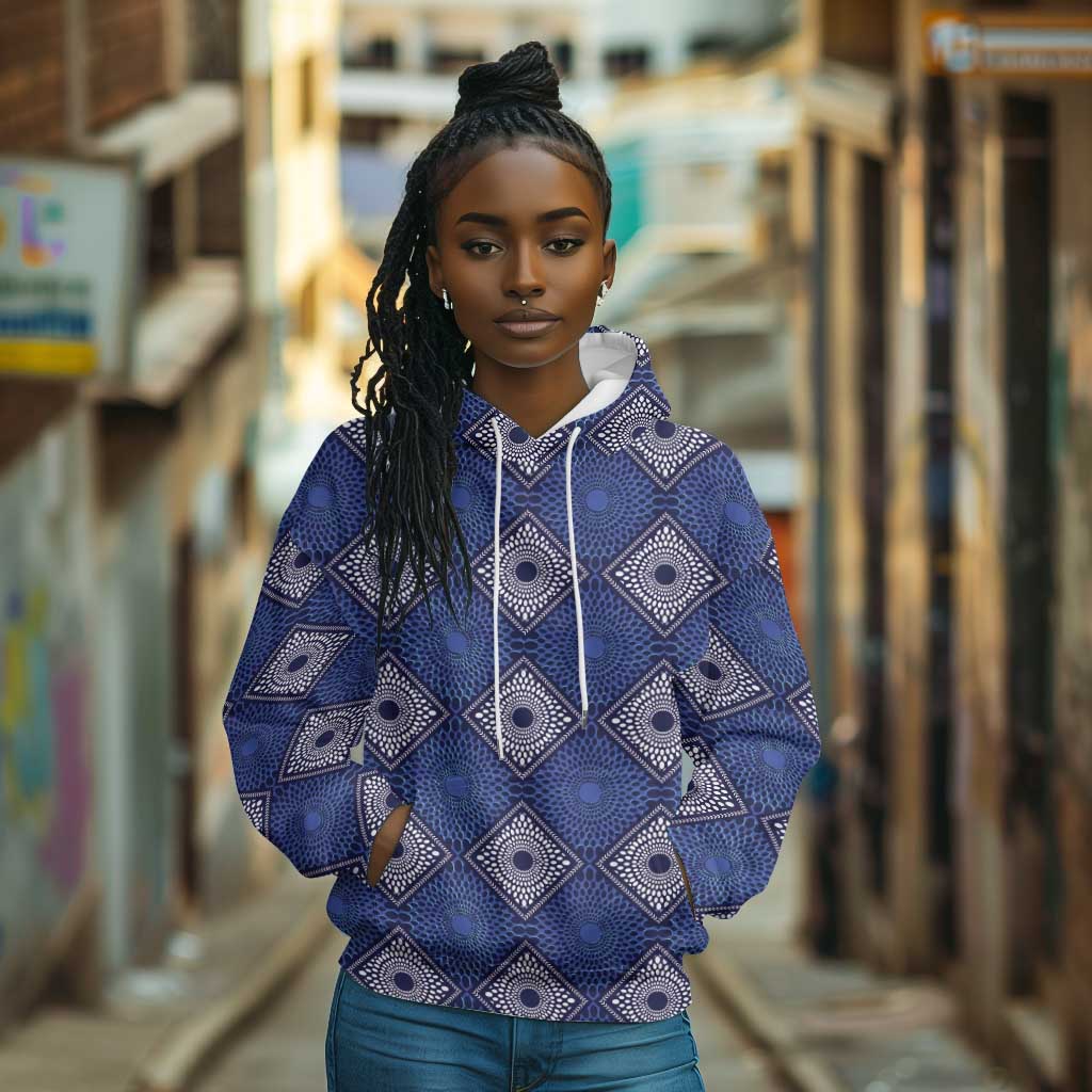 Indigo Diamond African Ankara Pattern Hoodie