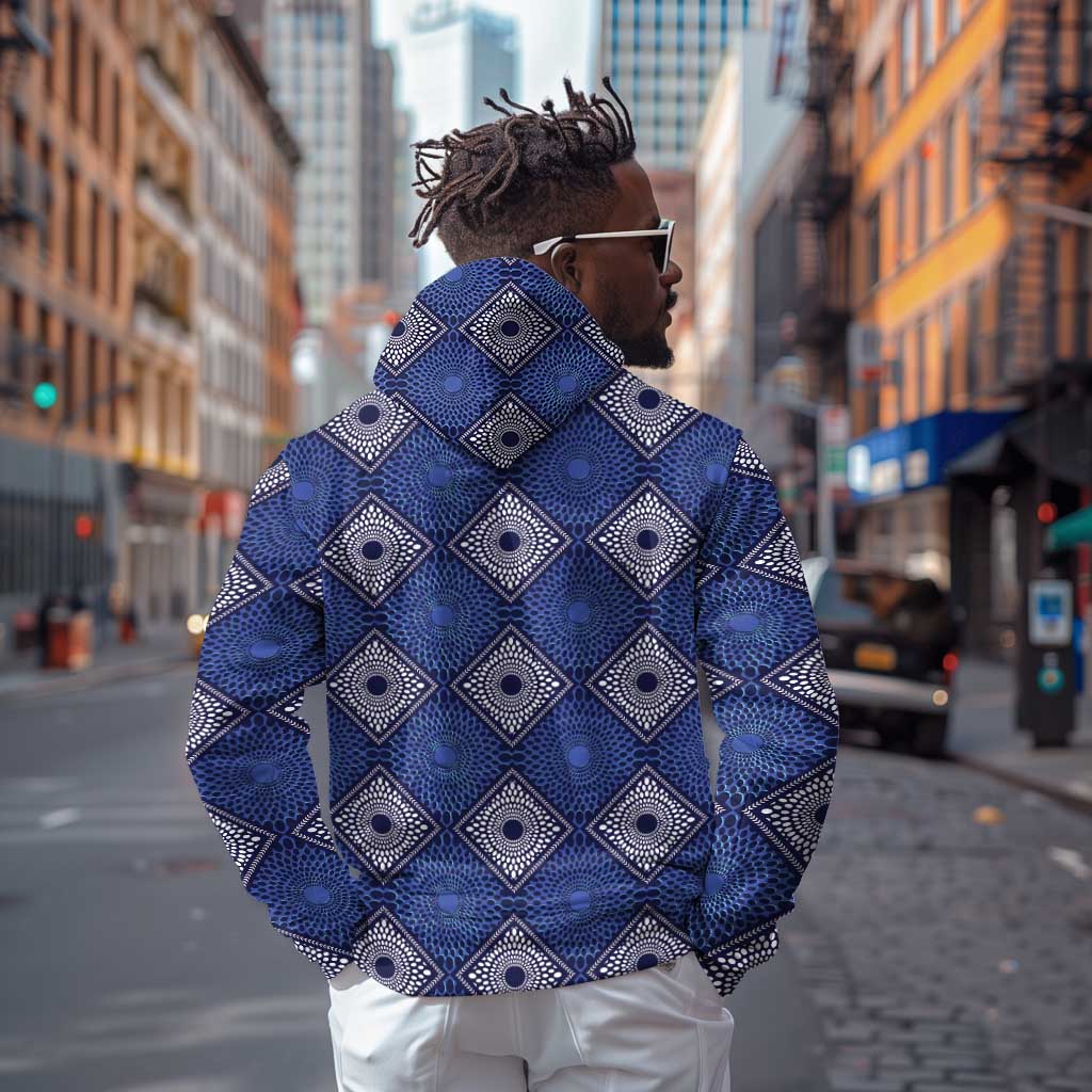 Indigo Diamond African Ankara Pattern Hoodie