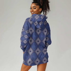 Indigo Diamond African Ankara Pattern Hoodie Dress