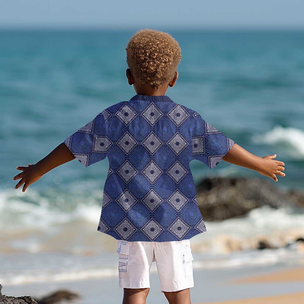 Indigo Diamond African Ankara Pattern Kid Hawaiian Shirt