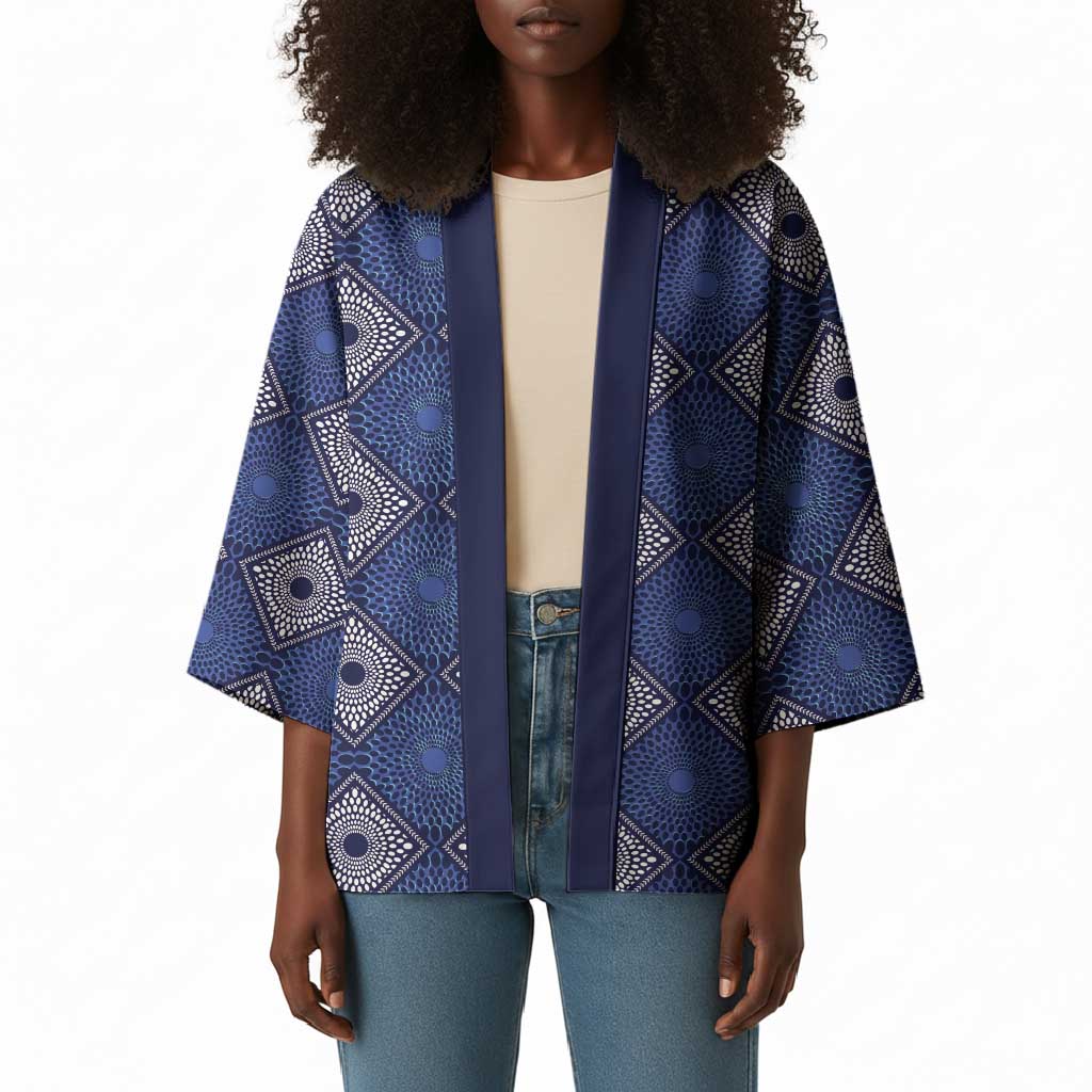 Indigo Diamond African Ankara Pattern Kimono
