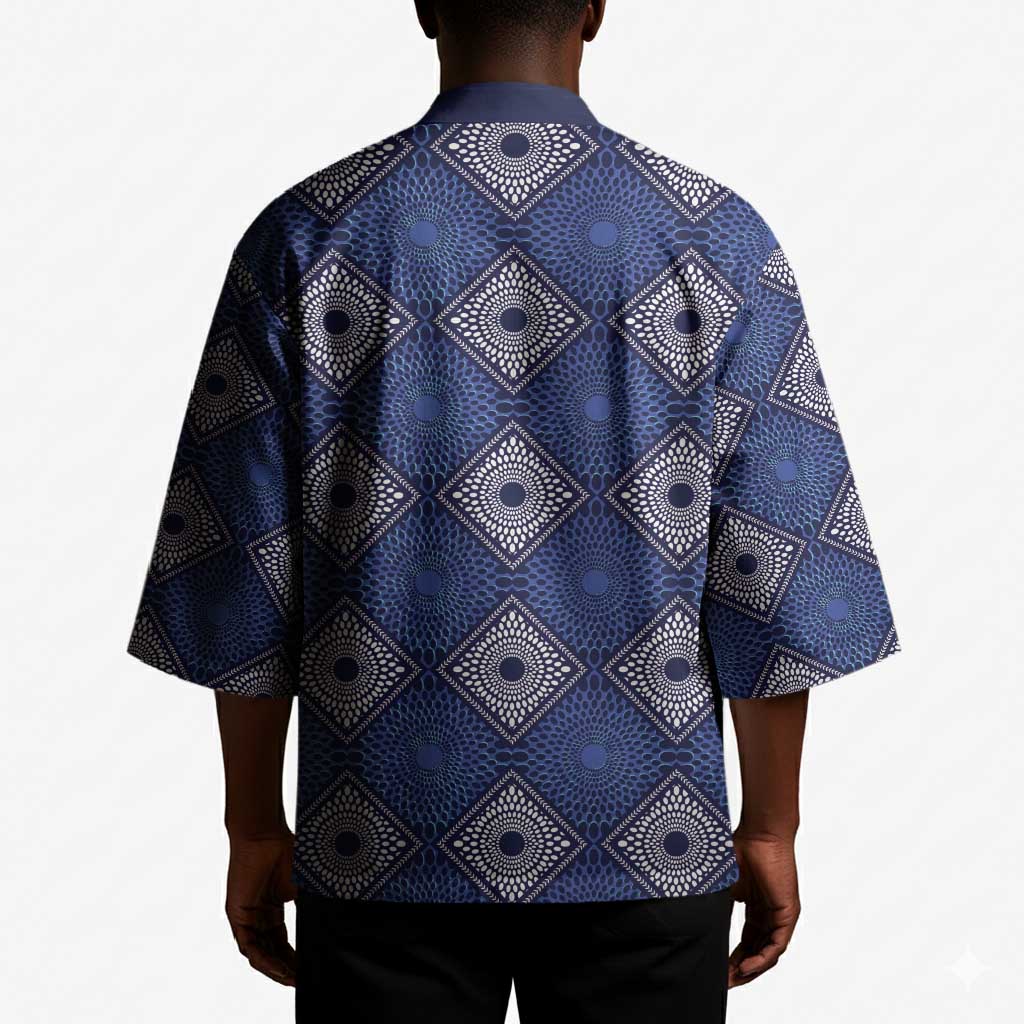 Indigo Diamond African Ankara Pattern Kimono