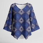 Indigo Diamond African Ankara Pattern Kimono Sleeve Blouse