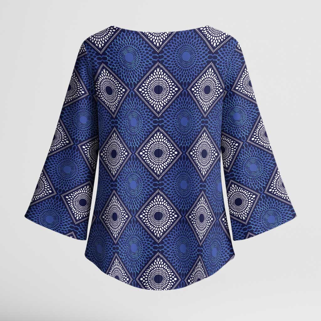 Indigo Diamond African Ankara Pattern Kimono Sleeve Blouse