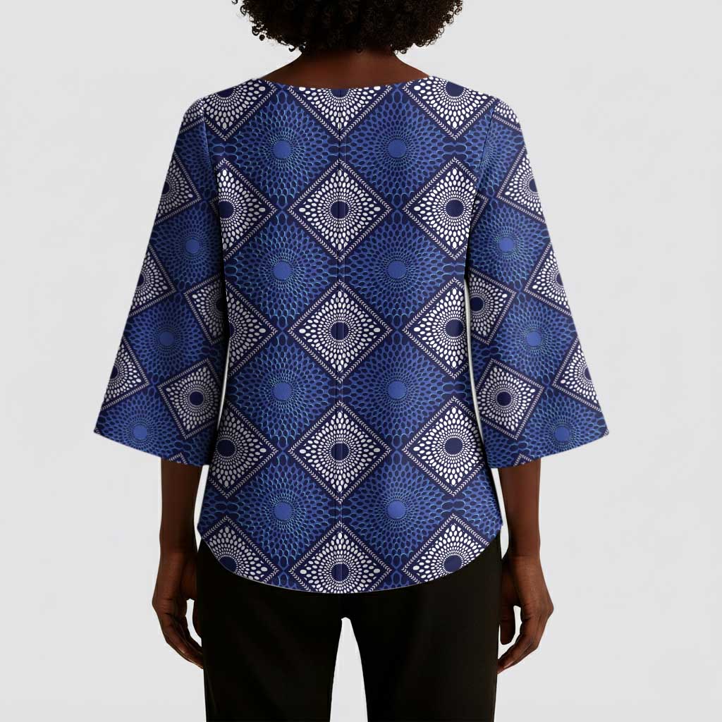 Indigo Diamond African Ankara Pattern Kimono Sleeve Blouse