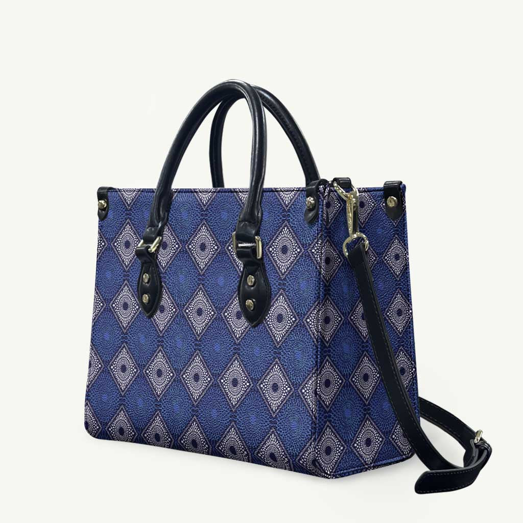 Indigo Diamond African Ankara Pattern Leather Bag