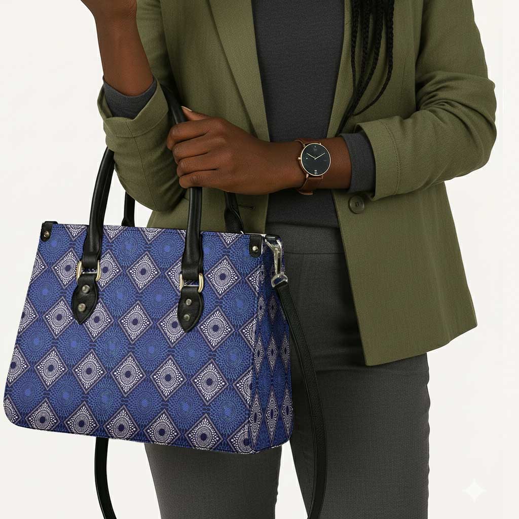 Indigo Diamond African Ankara Pattern Leather Bag
