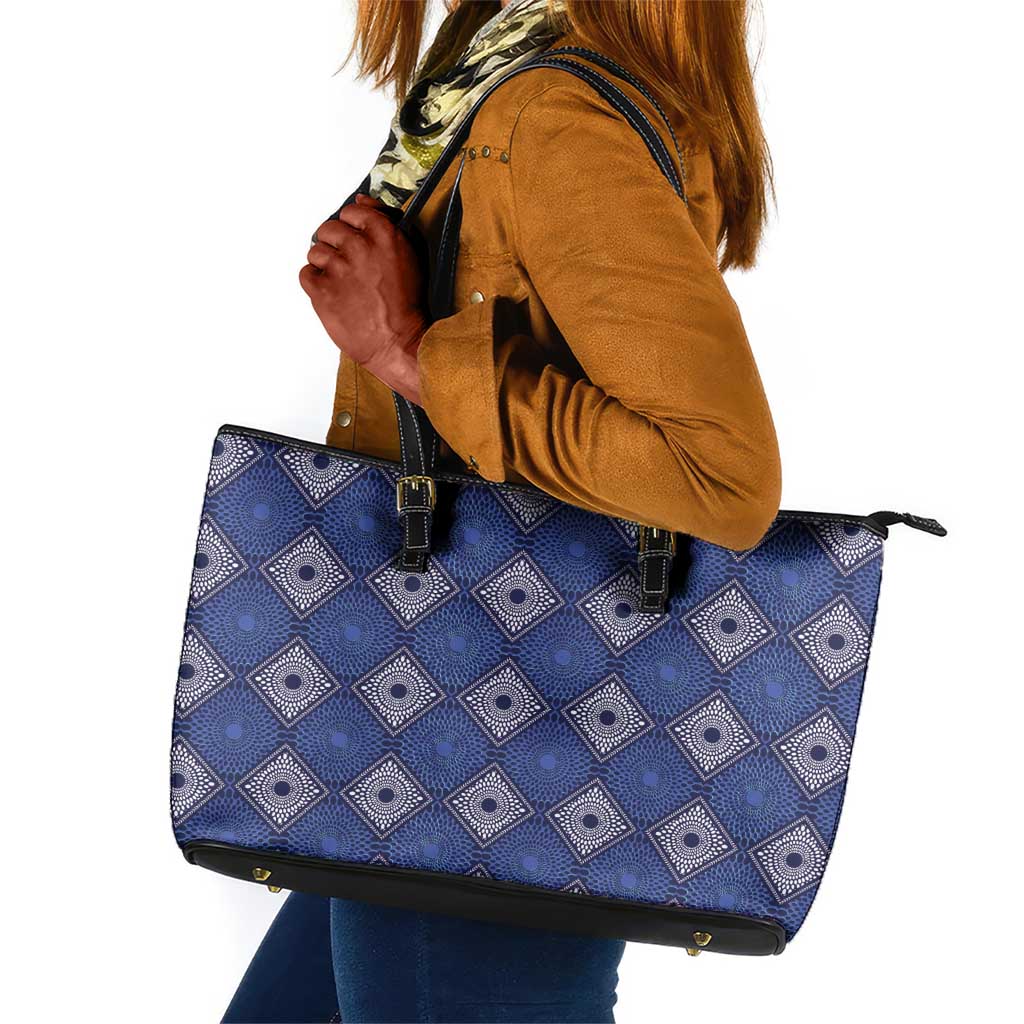 Indigo Diamond African Ankara Pattern Leather Tote Bag