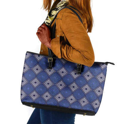 Indigo Diamond African Ankara Pattern Leather Tote Bag