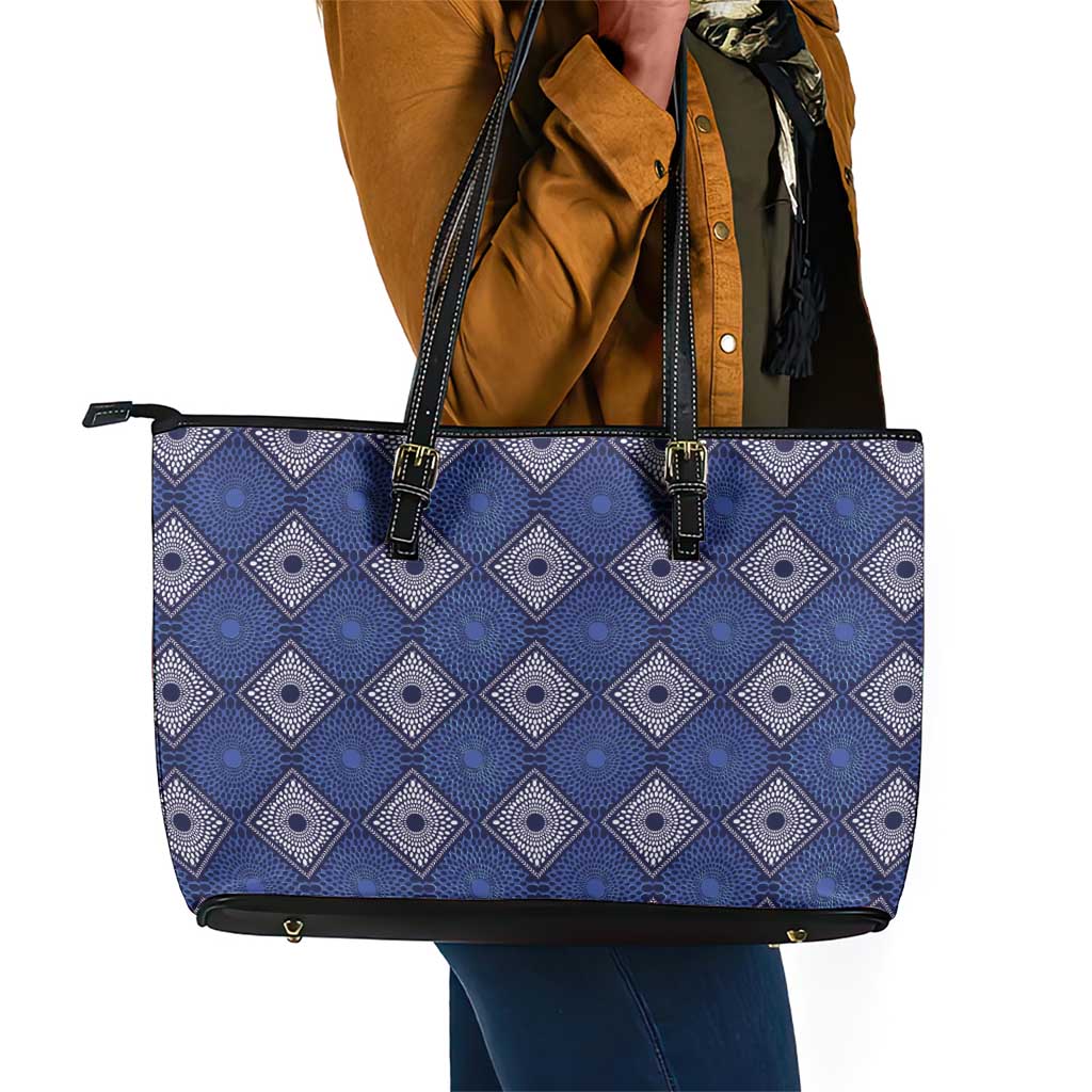 Indigo Diamond African Ankara Pattern Leather Tote Bag