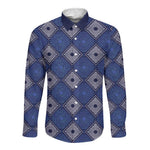 Indigo Diamond African Ankara Pattern Long Sleeve Button Shirt