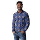 Indigo Diamond African Ankara Pattern Long Sleeve Polo Shirt