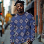 Indigo Diamond African Ankara Pattern Long Sleeve Shirt