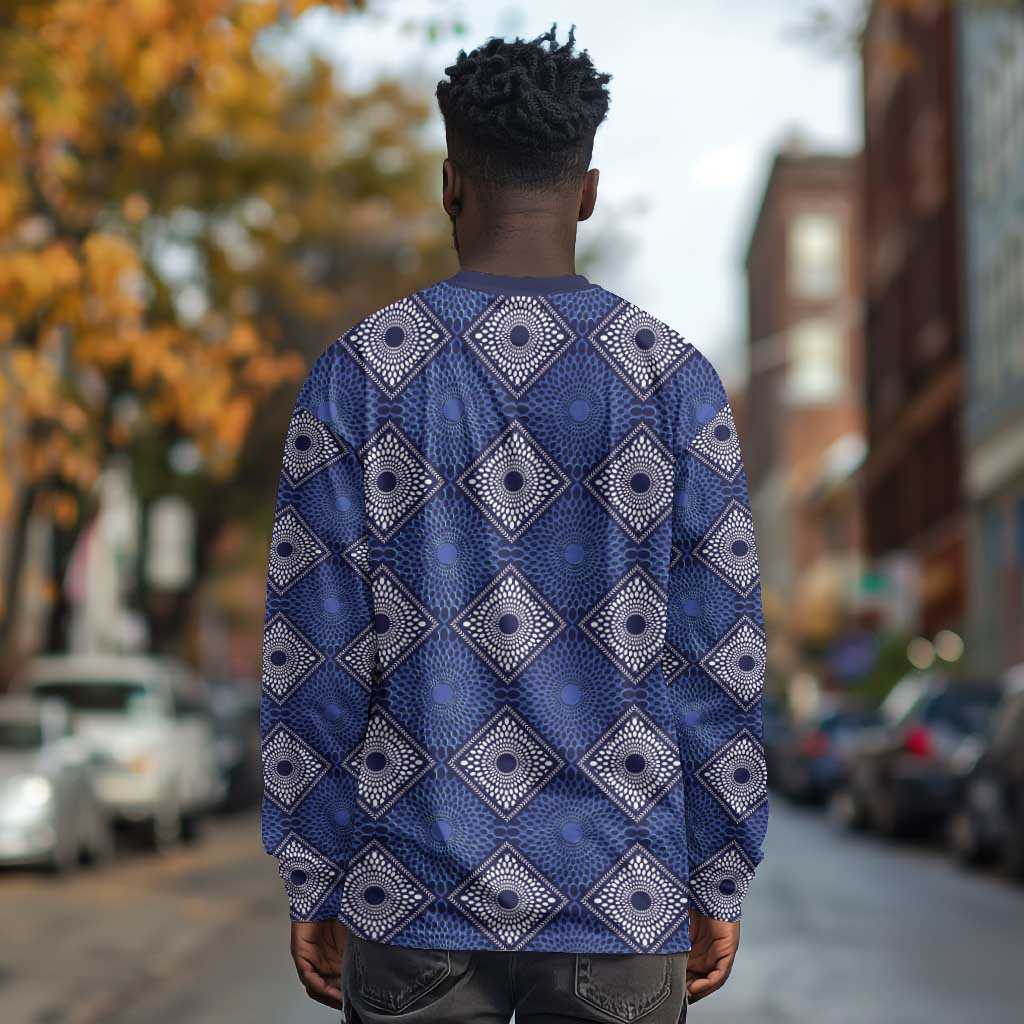 Indigo Diamond African Ankara Pattern Long Sleeve Shirt