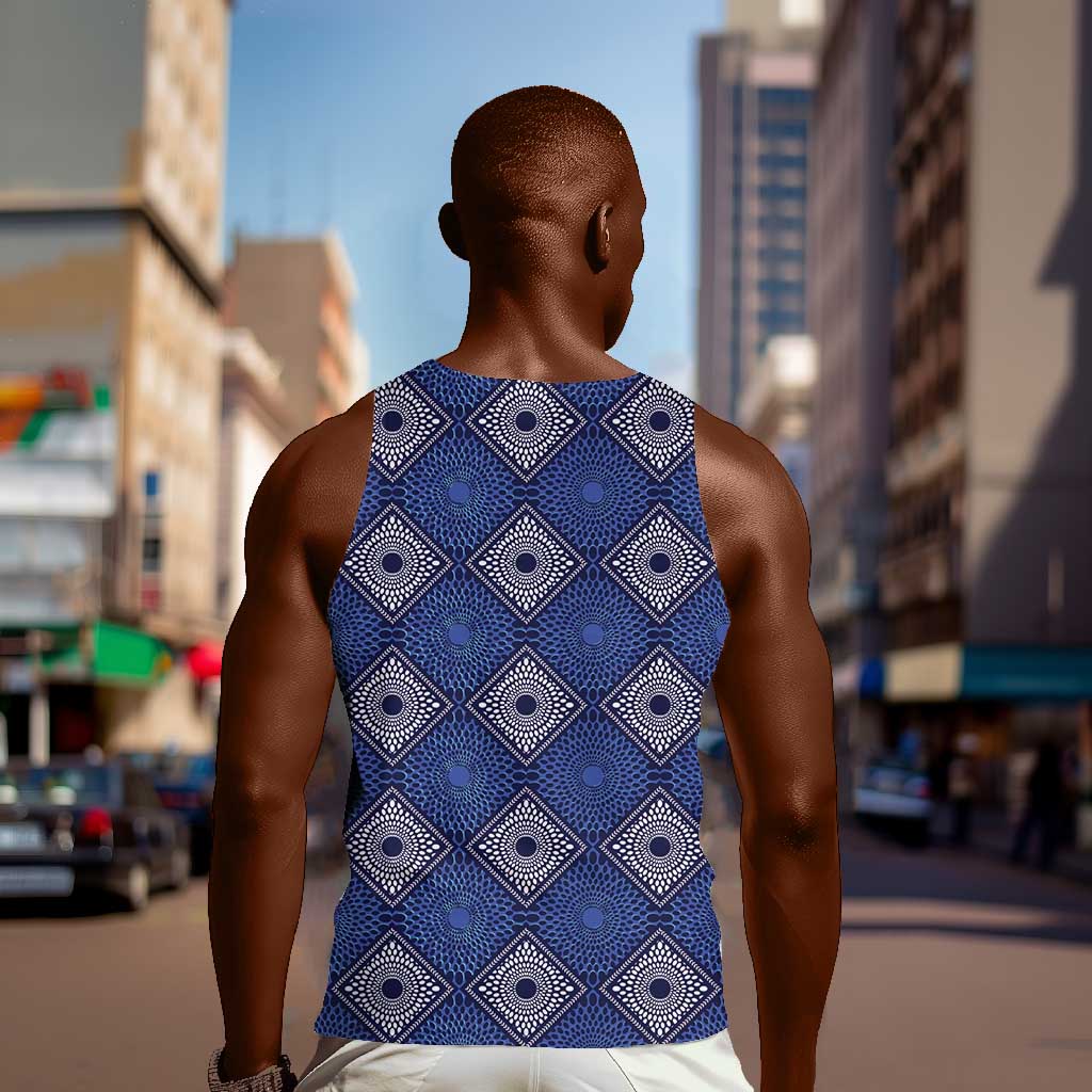 Indigo Diamond African Ankara Pattern Men Tank Top