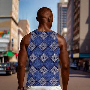 Indigo Diamond African Ankara Pattern Men Tank Top