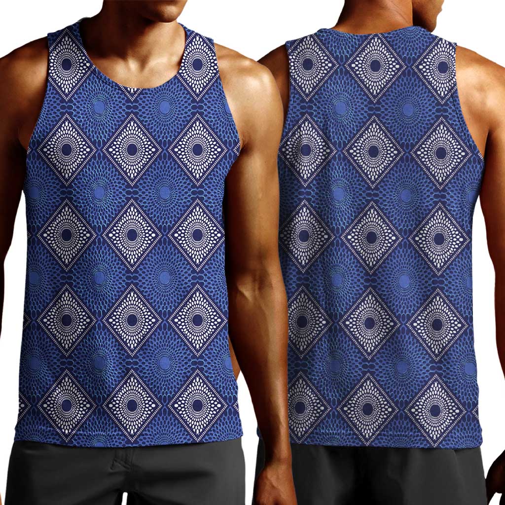 Indigo Diamond African Ankara Pattern Men Tank Top