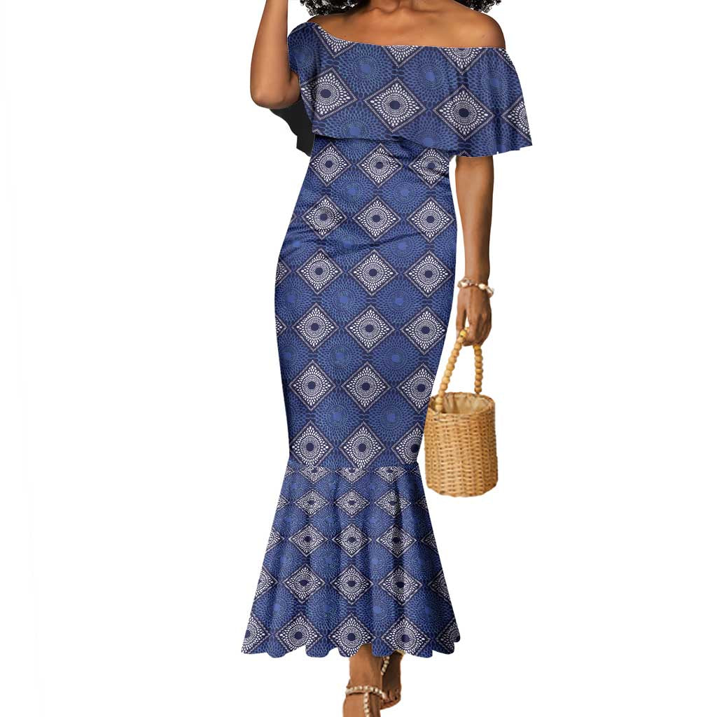 Indigo Diamond African Ankara Pattern Mermaid Dress