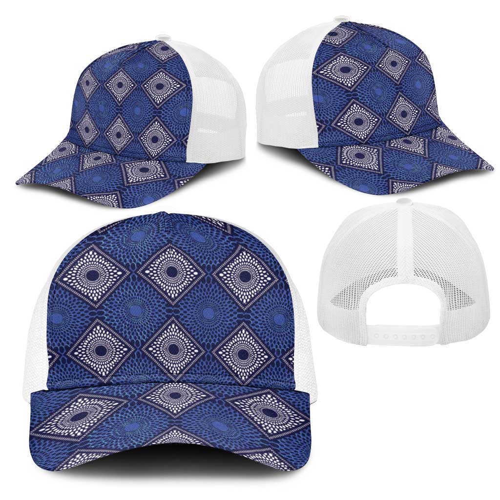 Indigo Diamond African Ankara Pattern Mesh Trucker Cap
