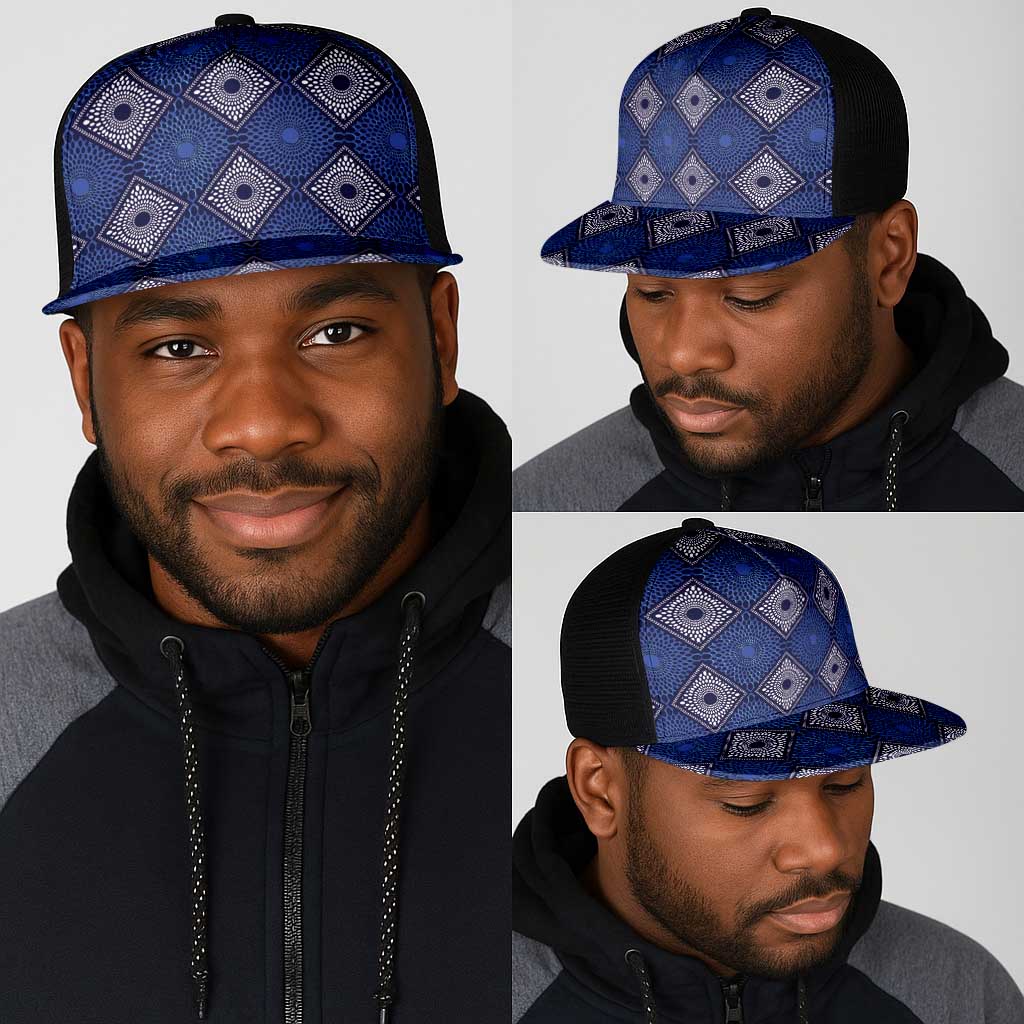 Indigo Diamond African Ankara Pattern Mesh Trucker Cap