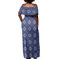 Indigo Diamond African Ankara Pattern Off Shoulder Maxi Dress