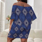Indigo Diamond African Ankara Pattern Off Shoulder Short Dress