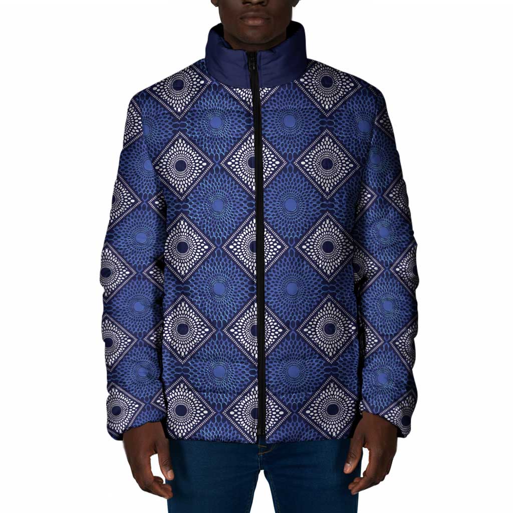 Indigo Diamond African Ankara Pattern Padded Jacket