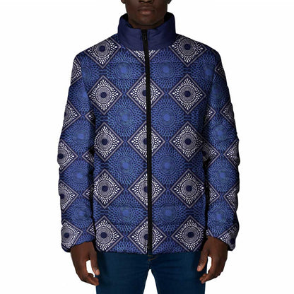 Indigo Diamond African Ankara Pattern Padded Jacket