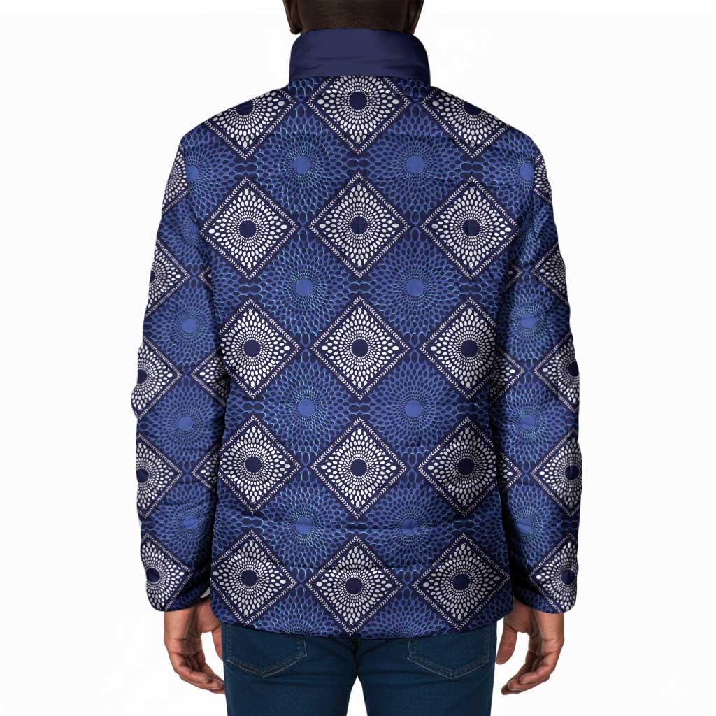 Indigo Diamond African Ankara Pattern Padded Jacket