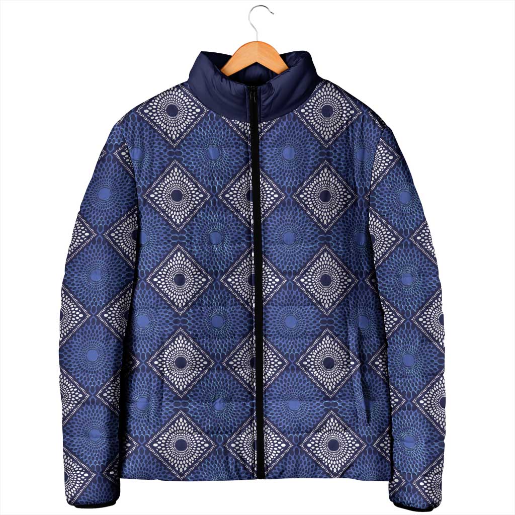 Indigo Diamond African Ankara Pattern Padded Jacket