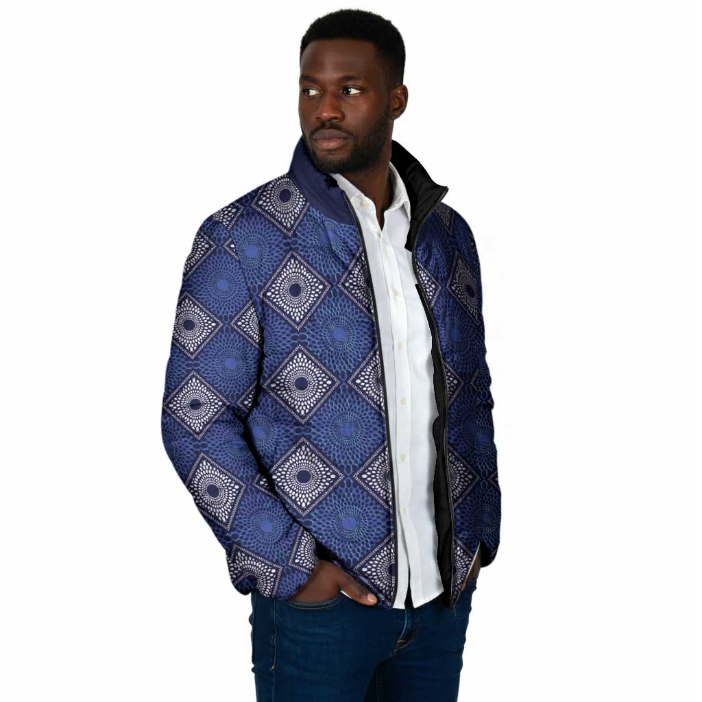 Indigo Diamond African Ankara Pattern Padded Jacket