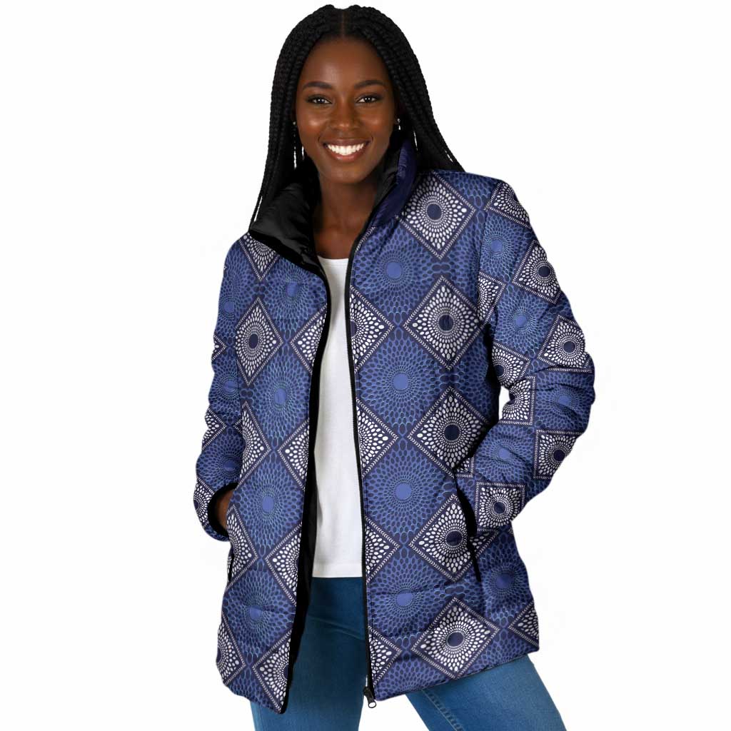 Indigo Diamond African Ankara Pattern Padded Jacket