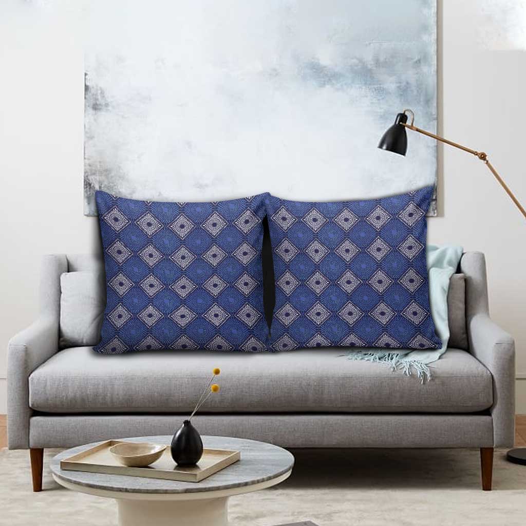 Indigo Diamond African Ankara Pattern Pillow Cover