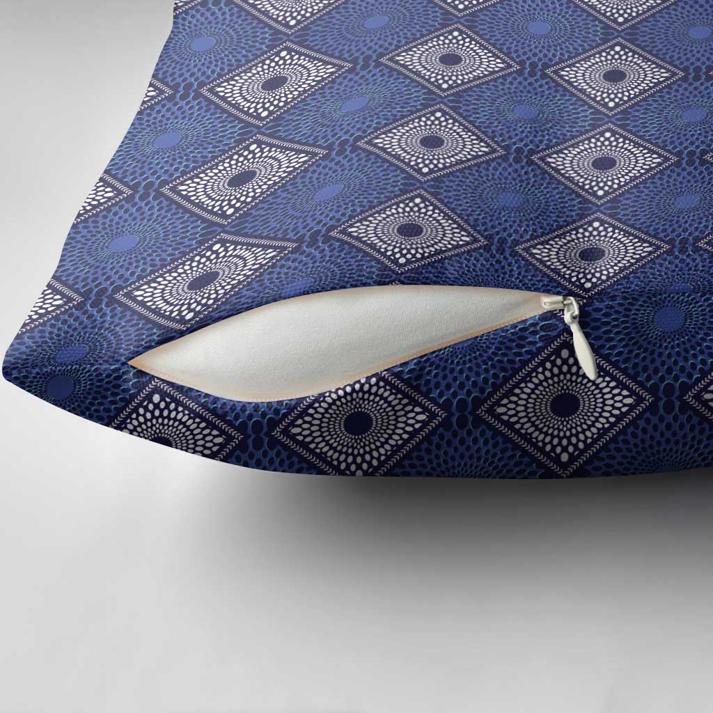 Indigo Diamond African Ankara Pattern Pillow Cover