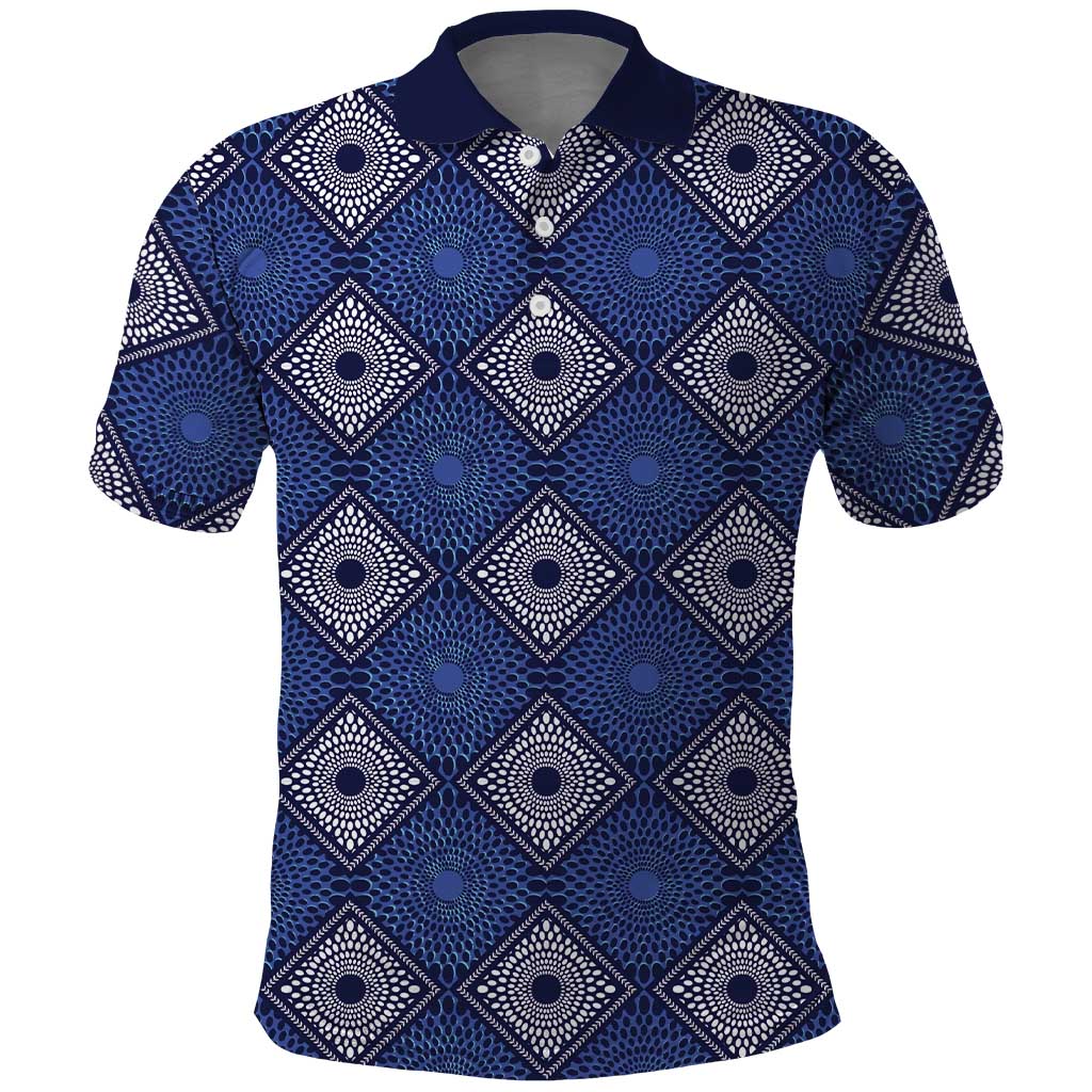 Indigo Diamond African Ankara Pattern Polo Shirt