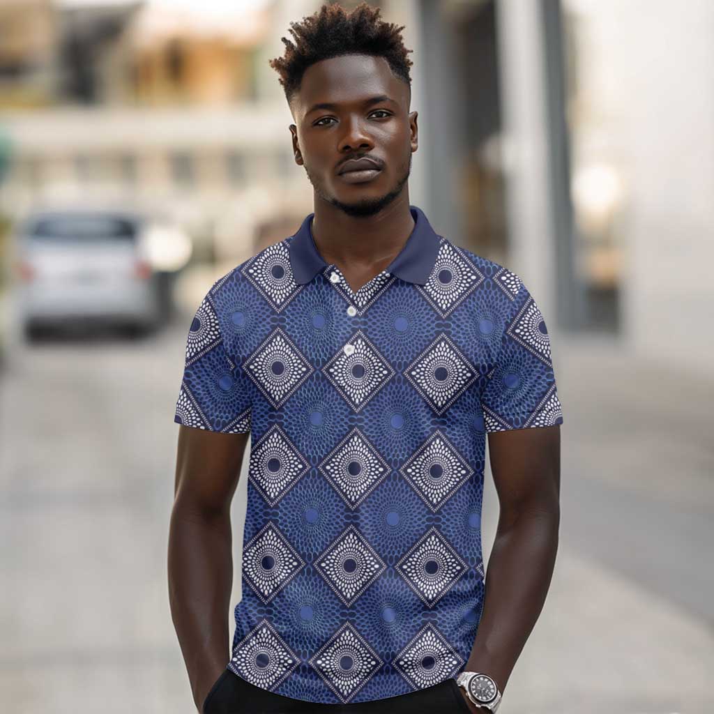 Indigo Diamond African Ankara Pattern Polo Shirt