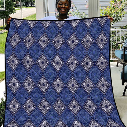 Indigo Diamond African Ankara Pattern Quilt