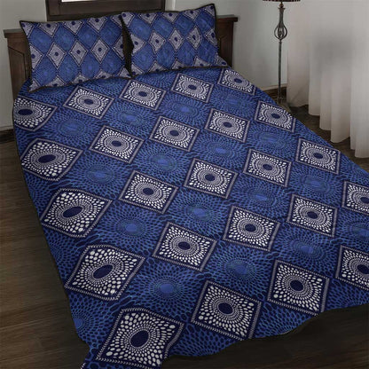 Indigo Diamond African Ankara Pattern Quilt Bed Set